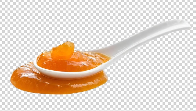 PSD marmelada de naranja en una cuchara sobre un fondo transparente aislado