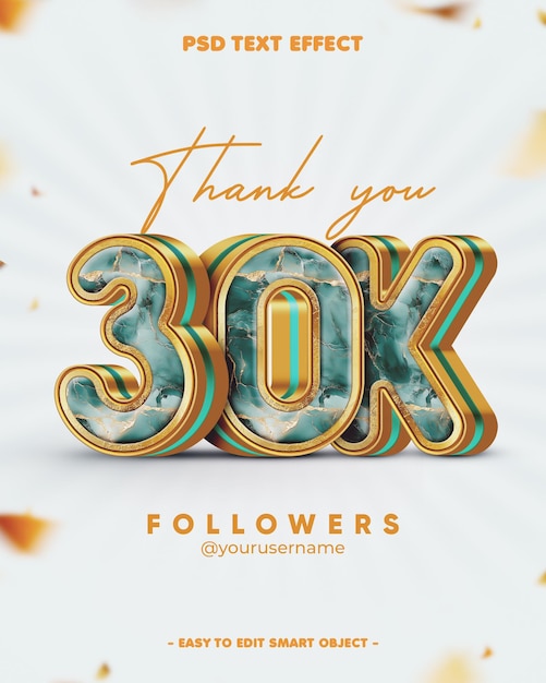 Marmor Textur Danke 30K Follower Bearbeitbare Text-Effekt