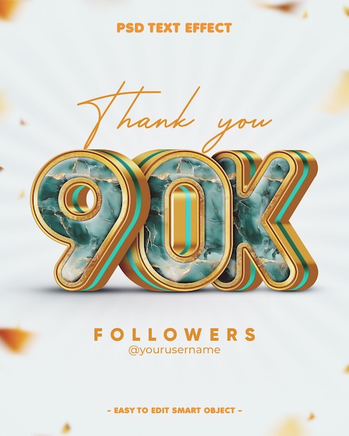 Marmor Textur Danke 90K Follower Bearbeitbare Text-Effekt