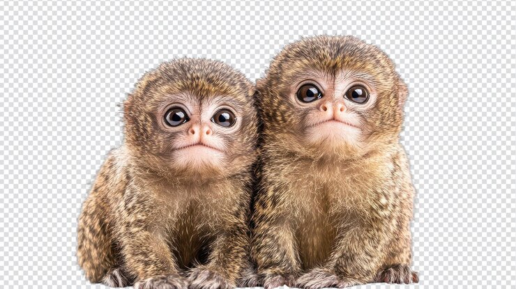 PSD marmosetes pigmeos aislados en un fondo transparente ideales para proyectos educativos y de conservación de la vida silvestre