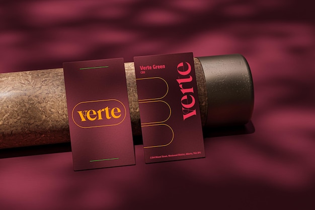 Maroon Moderne Visitenkarten-Mockup in abstraktem Hintergrund 3D-Rendering