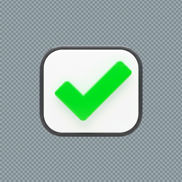 Une marque de contrôle verte à l'intérieur d'un carré blanc arrondi avec une bordure grise sur png transparent