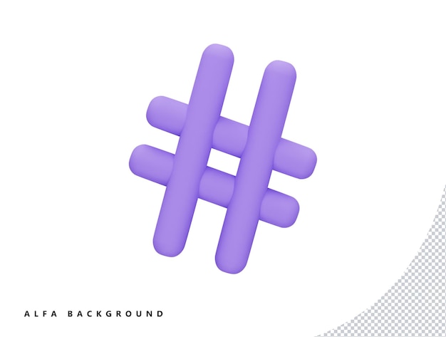 PSD marque hashtag avec style minimal de dessin animé icône vecteur 3d