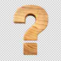 PSD marque d'interrogation en bois sur un fond blanc 3d rendu avec une illustration 3d de texture en bois brun