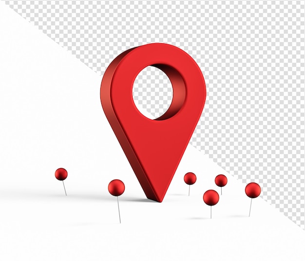 PSD marque de localisation de la carte et de la goupille de localisation ou de l'icône de navigation signe sur fond isolé avec recherche