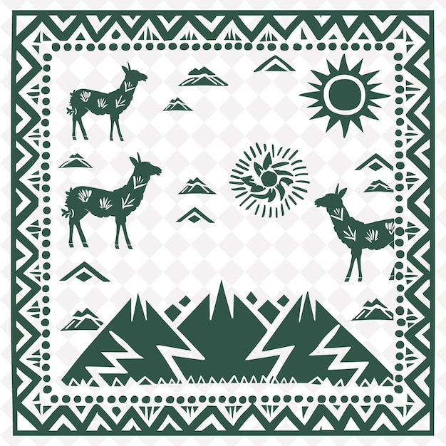 PSD marque tribale inca de png avec des motifs de montagne et des symboles du soleil inti collection d'art de contour traditionnel