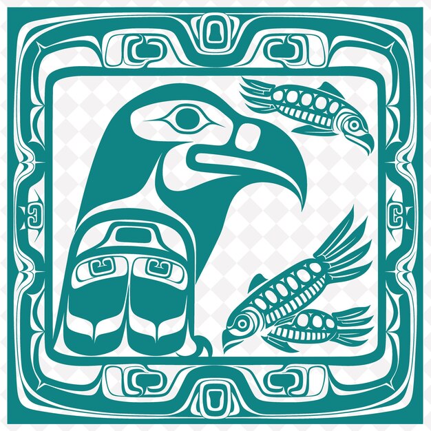PSD marque tribale png haida avec des motifs de corbeau et d'aigle pour la décoration traditionnelle unique cadre décoratif