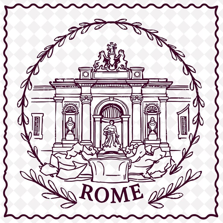 PSD marque de la ville de rome avec couleur crème monochrome décoration de la fontaine de trevi effet de texture de marbre olive b