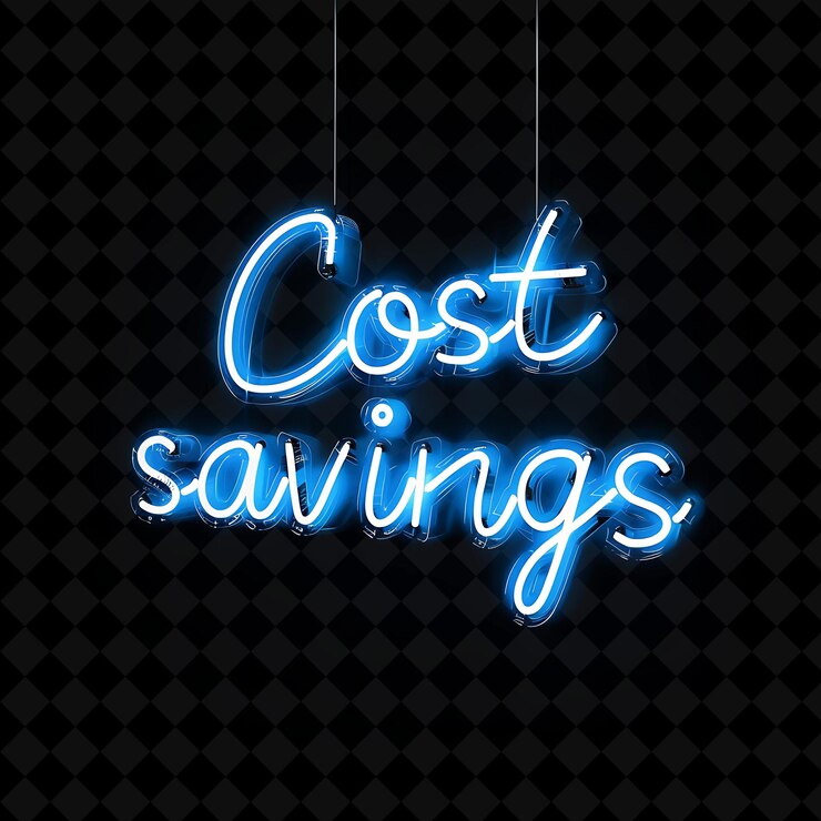 PSD marquee de neon radiante de poupança de custos texto em azul de neon com designs decorativos de postas de venda png y2k