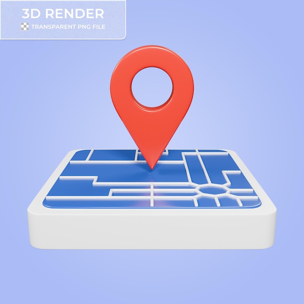 Marqueur d'emplacement rendu en 3D sur une carte carrée bleue et blanche