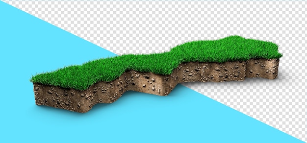 PSD marruecos mapa suelo tierra geología sección transversal con hierba verde y textura de suelo de roca ilustración 3d