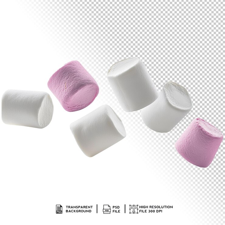 PSD marshmallow absteigender weißer hintergrund klarer fokus