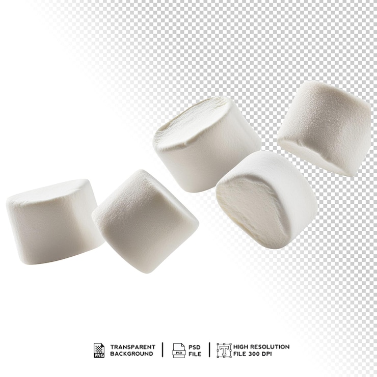 PSD marshmallow fällt mit weißem hintergrund in hoher definition