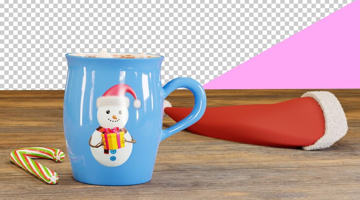 PSD marshmallows em uma xícara de cappuccino quente. xícara de chocolate quente. bebida de natal. renderização 3d.