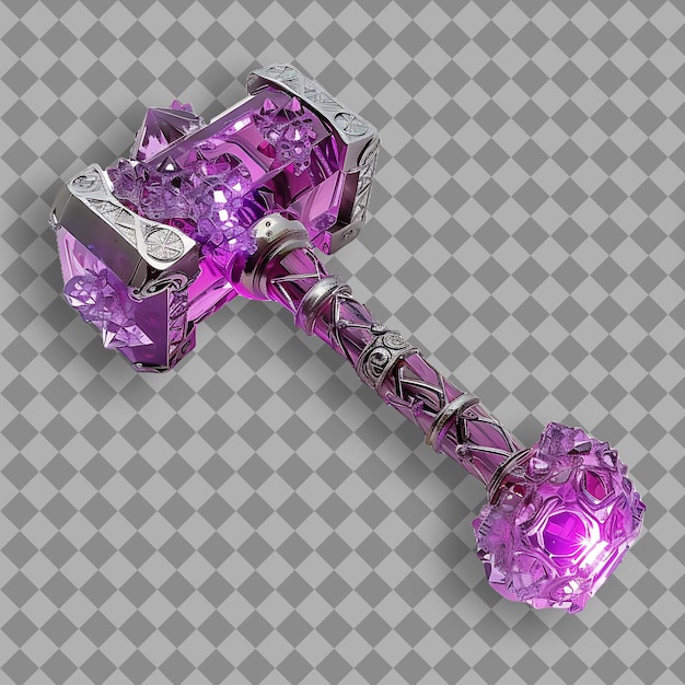 Le marteau de guerre de cristal complexe brillant avec une lumière intérieure et un outil de jeu PNG sur un fond propre