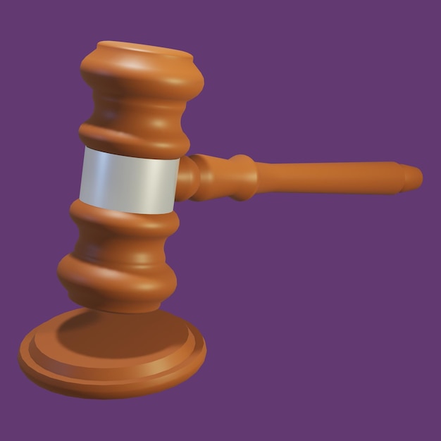 PSD un marteau de juge en bois est représenté sur un fond violet.