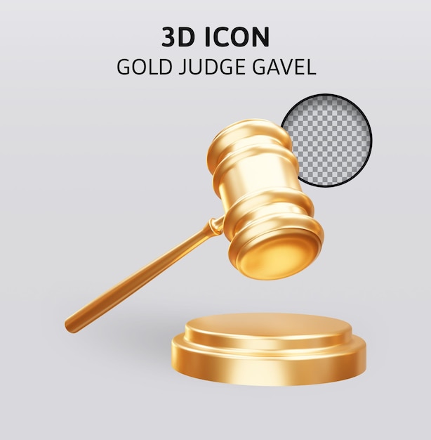 PSD marteau de juge d'or illustration de rendu 3d