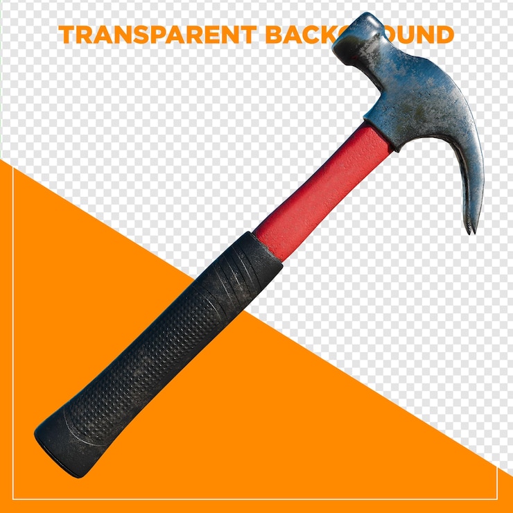 PSD martelo de ferramenta de renderização 3d vermelho preto com fundo transparente