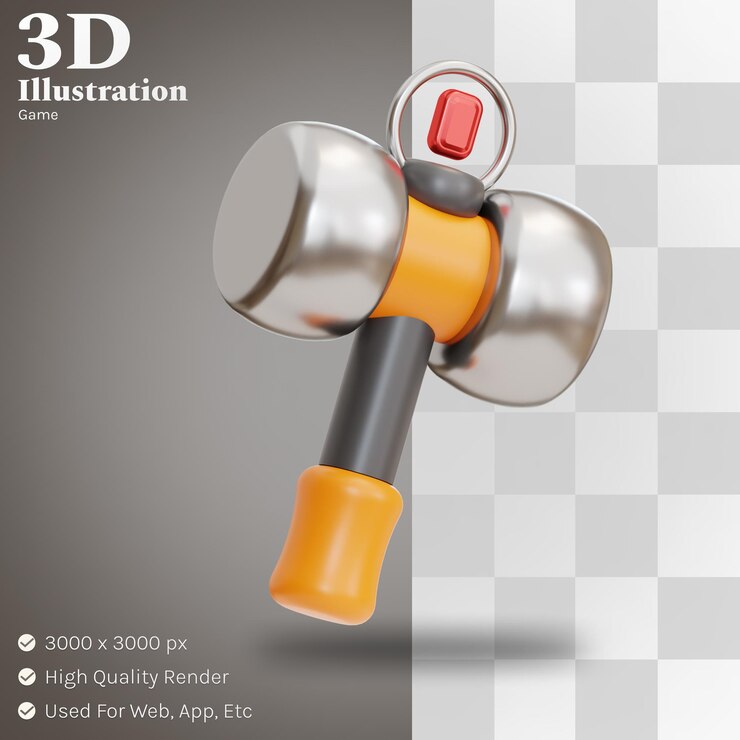 PSD martillo, ilustración, 3d