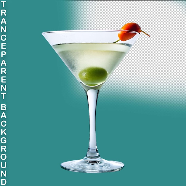 Martini-glas mit cocktail mit limette und regenschirm auf durchsichtigem hintergrund