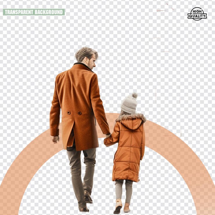 PSD un más lejos y un doghter se toman de la mano y caminan delante de una foto que dice la película
