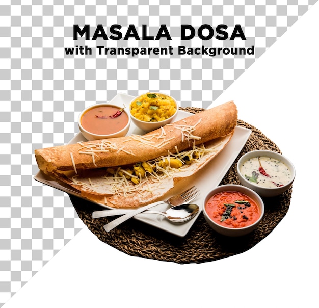 Masala Dosa Presentación de comida del sur de la India Foto PSD con fondo transparente