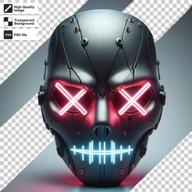 Máscara de apocalipsis de neón PSD con ojos en forma de x en fondo transparente con capa de máscara editable