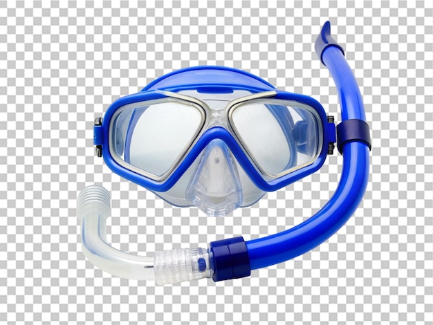 PSD máscara de mergulho óculos de proteção de lente azul com snorkel longo em fundo transparente
