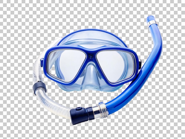Máscara de mergulho óculos de proteção de lente azul com snorkel longo em fundo transparente