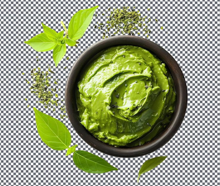 PSD máscara facial desintoxicante de té verde natural y fresco aislada sobre un fondo transparente