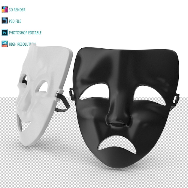 Máscara facial de teatro modelado en 3d psd