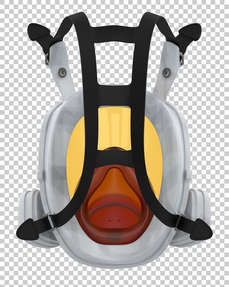 PSD máscara de gas aislada en la ilustración de renderizado 3d de fondo transparente