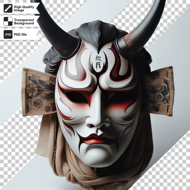 PSD máscara de kabuki psd en fondo transparente con capa de máscara editable