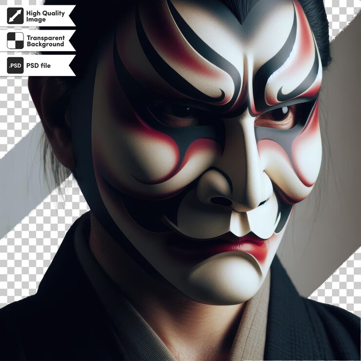 PSD máscara de kabuki psd en fondo transparente con capa de máscara editable