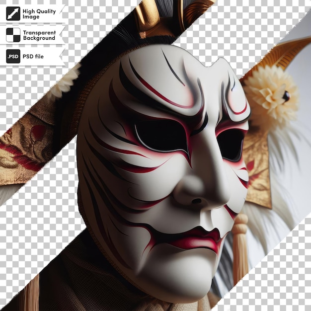 Máscara de kabuki psd en fondo transparente con capa de máscara editable