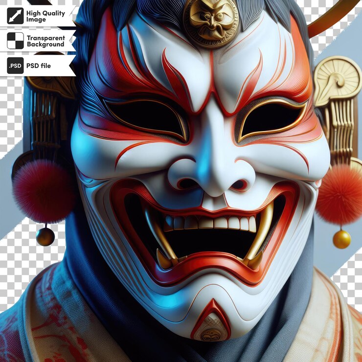 PSD máscara de kabuki psd en fondo transparente con capa de máscara editable