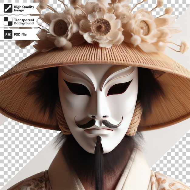 Máscara de kabuki psd en fondo transparente con capa de máscara editable