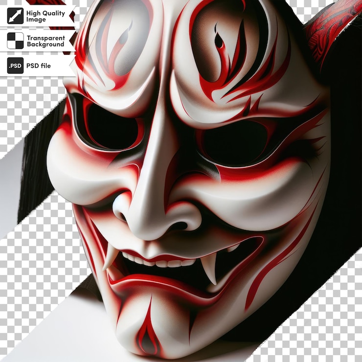 PSD máscara de kabuki psd en fondo transparente con capa de máscara editable