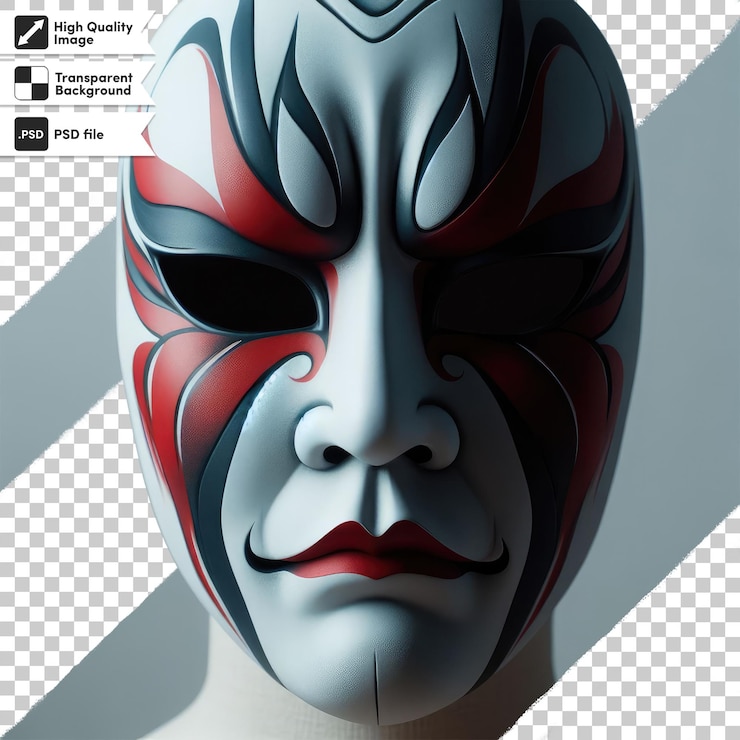 PSD máscara de kabuki psd en fondo transparente con capa de máscara editable