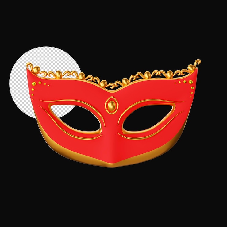 PSD máscara de mascarada dorada y naranja sobre fondo negro