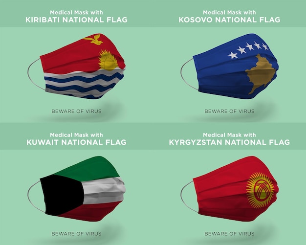 Máscara médica con banderas de la nación kiribati kosovo kuwait kirguistán