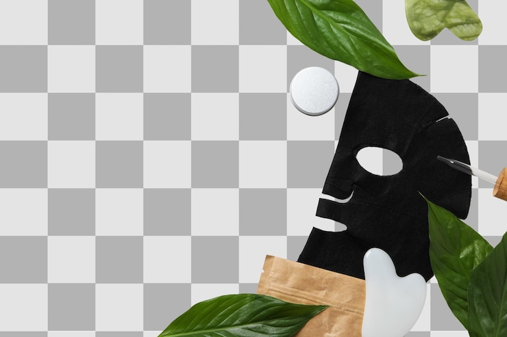 PSD máscara natural com folhas verdes isoladas em png branco