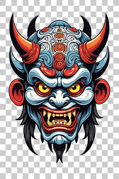 PSD máscara oni tribal do diabo ilustração de estilo japonês em fundo transparente