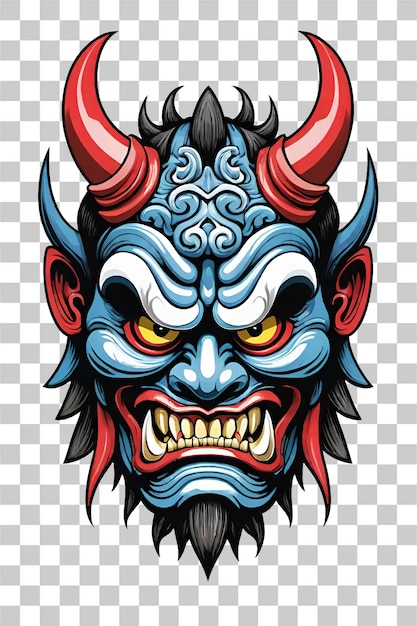 Máscara oni tribal do diabo ilustração de estilo japonês em fundo transparente