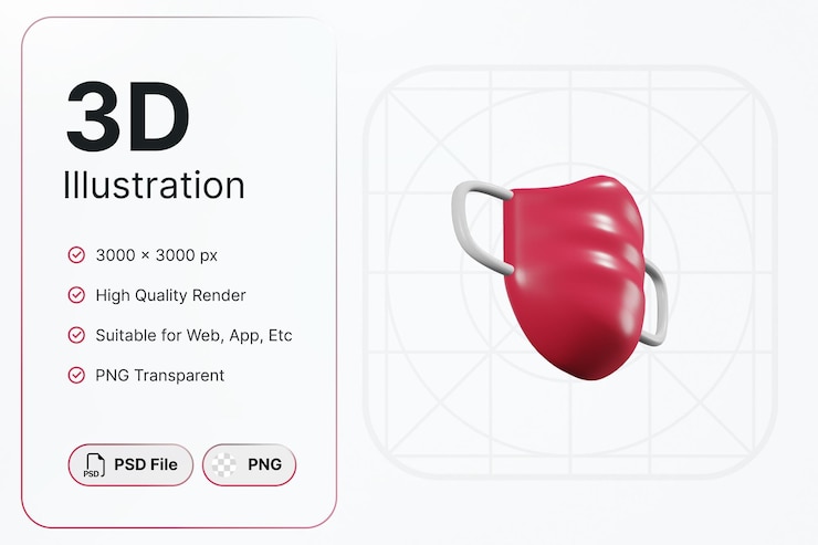 PSD máscara de renderizado 3d ángulo izquierdo concepto médico icono moderno diseño de ilustraciones