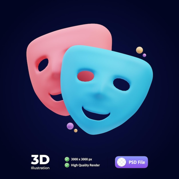 PSD máscara de teatro cine ilustración 3d