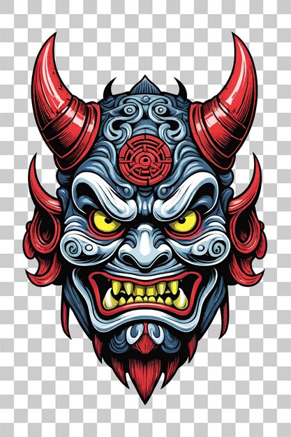 PSD máscara tribal oni del diablo ilustración de estilo japonés en fondo transparente