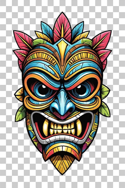 PSD máscara tribal tiki con diseños de adornos étnicos sobre un fondo transparente