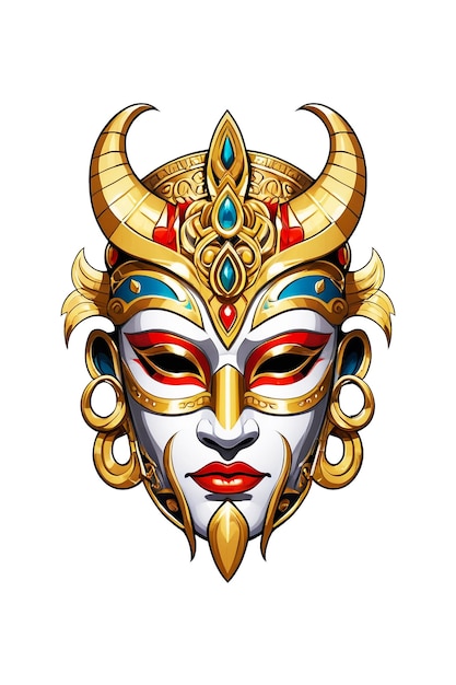 PSD máscara viking com ornamentos de ouro em fundo branco