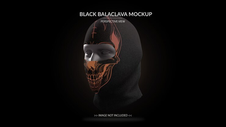 PSD mascarilla completa vista de perspectiva de maqueta de pasamontañas negro - maniquí masculino